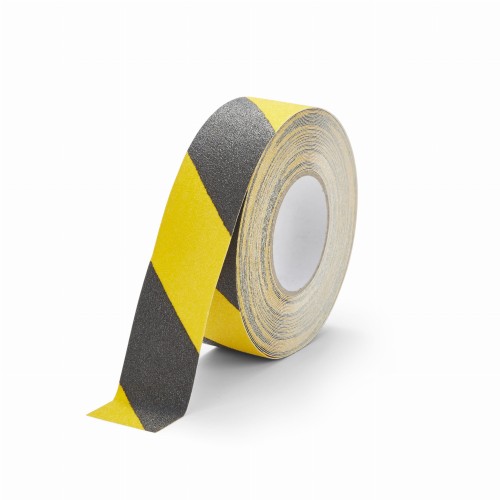 Taśma przeciwpoślizgowa z ostrym ziarnem ostrzegawcza żółto-czarna 50mm