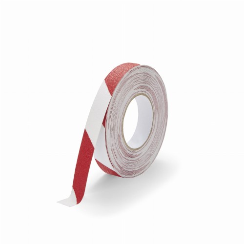 Taśma naklejka przeciwpoślizgowa na schody biało-czerwona 25mm pasy podłoga
